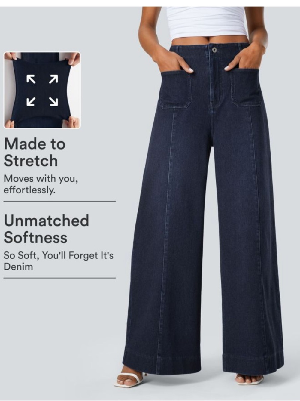 HALARA Dark Navy Wide-Leg Stretch Jeans
